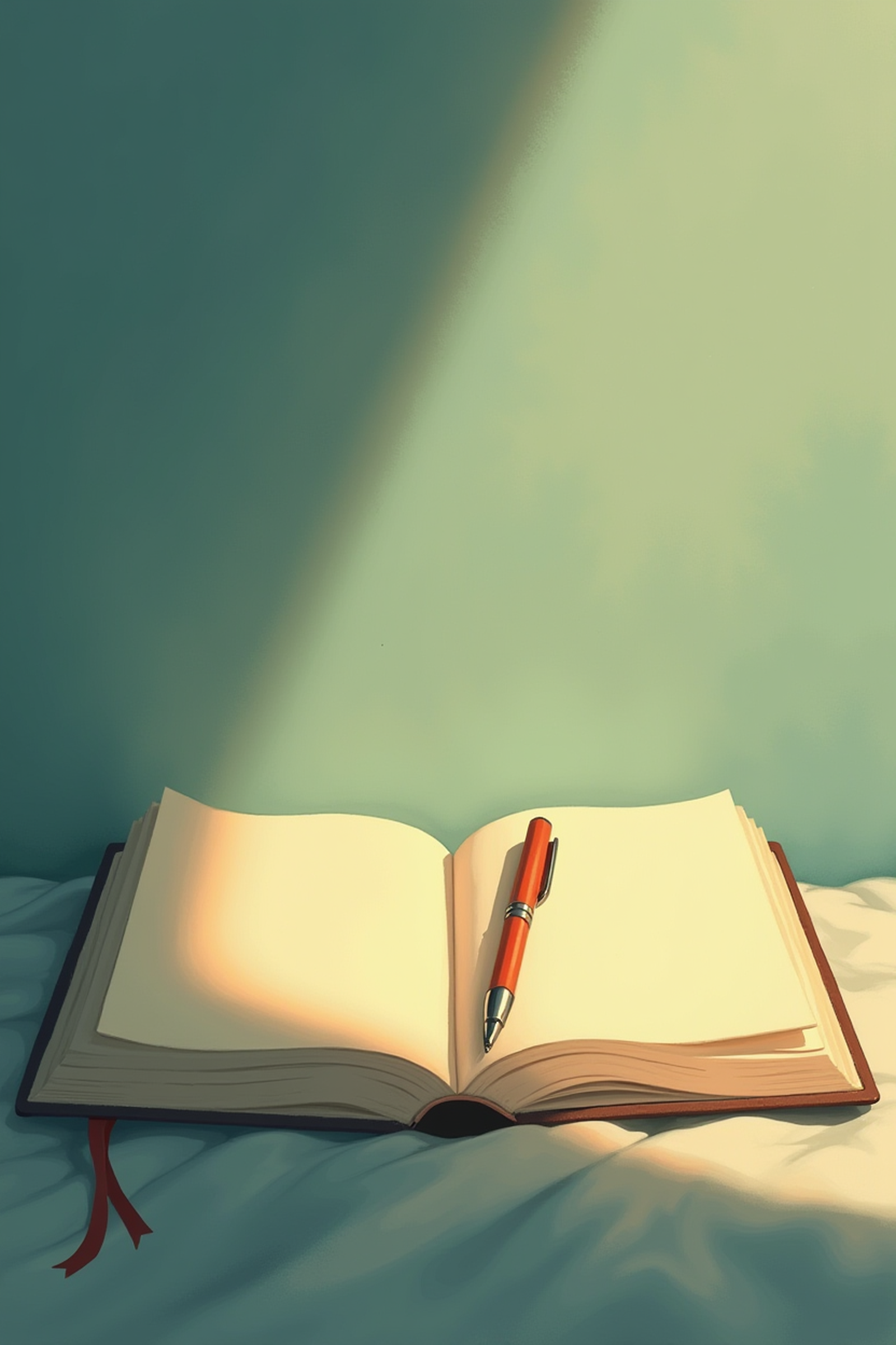 Ilustración del Workbook Interactivo: un cuaderno abierto con una pluma, listo para escribir, bajo luz cálida